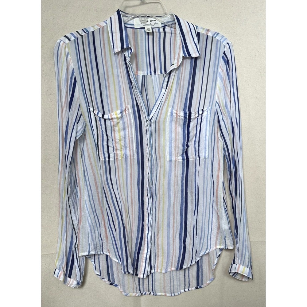 Cloth & Stone Anthropologie Beachy Striped Button Down Shirt XS Blue Lightweight